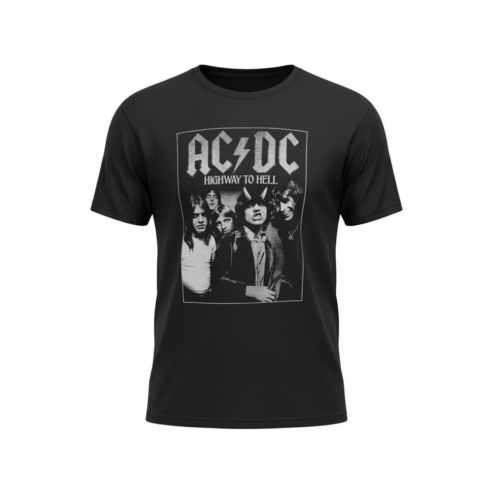 AC/DC Highway to Hell Graphic Band Tee Black Cotton T-Shirt Size M